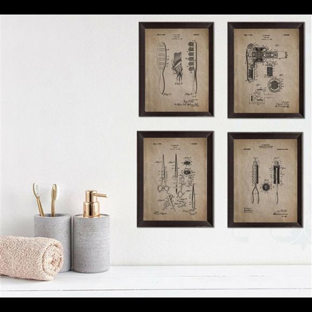 Hair Salon Barber Beauty Parlor Patent Wall Art Set of 6 Prints